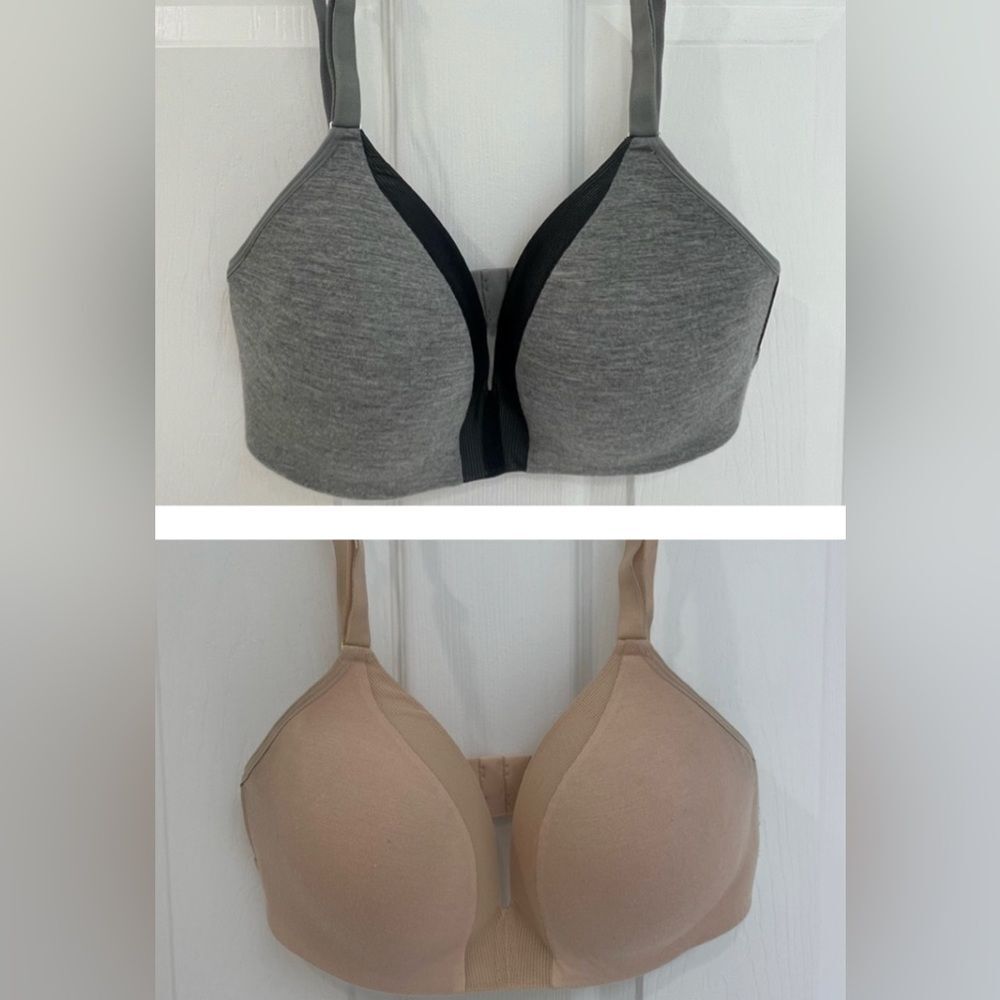 SET of 2: Lively 34D All Day No Wire Bras Grey Black, Toasted Almond Mesh sides